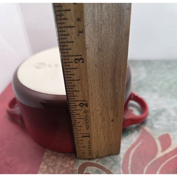 Le Creuset Mini Petite Round Cocottee Cerise Stoneware Red Pot With Lid Perfect - Picture 6 of 7
